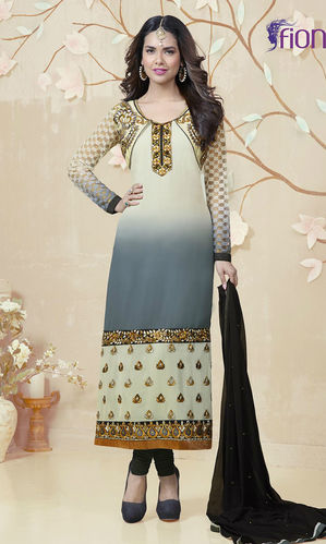Cream & Grey Georgette Suit