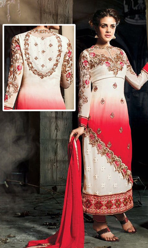 Off White & Red Georgette Suit