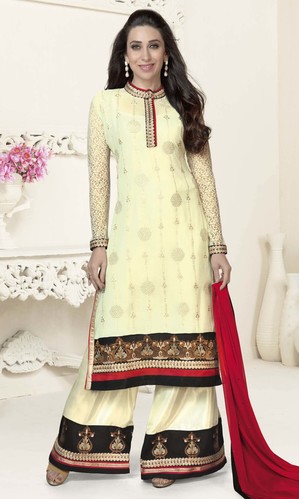 Karisma Kapoor Cream Georgette Plazo Suit