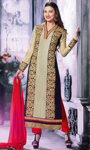 Gauhar Khan Cream & Navy Blue Georgette Suit